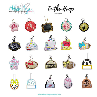 in the hoop embroidery bag tag set